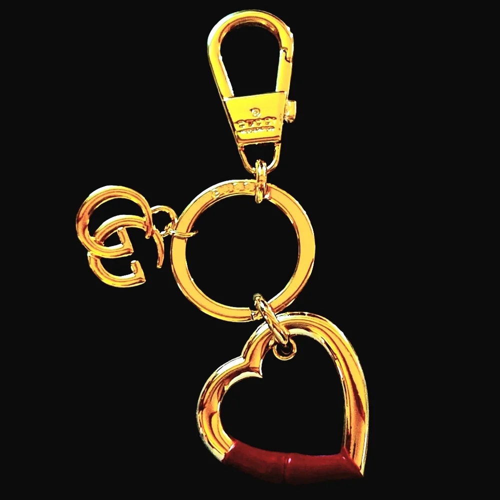 Heart-shaped keychain with red enamel